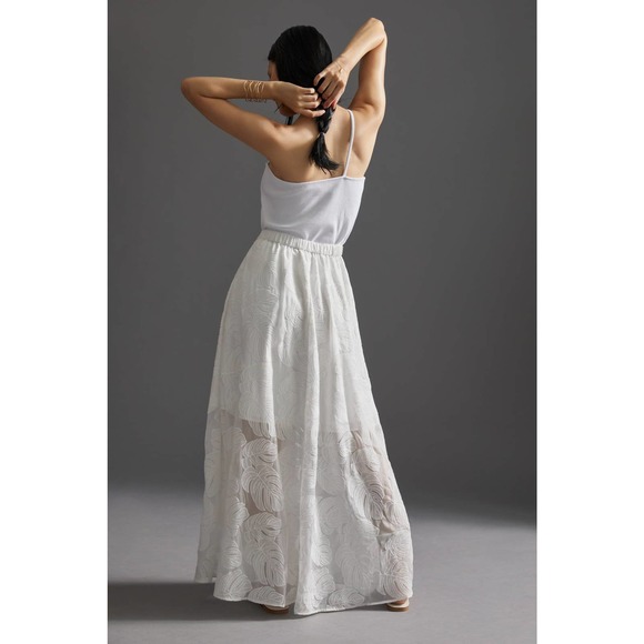 New Anthropologie Hutch Deco Leaf Maxi Skirt $188 PLUS 1X White - Picture 6 of 10